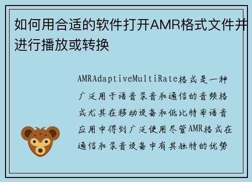 如何用合适的软件打开AMR格式文件并进行播放或转换